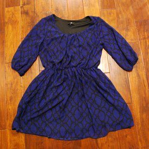 Iz Byer Blue & Black Patterned Dress